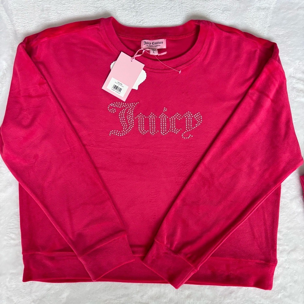 JUICY COUTURE Coco Red Diamanté Velour Tracksuit Top and Jogger Set--NWT--L - Picture 7 of 15
